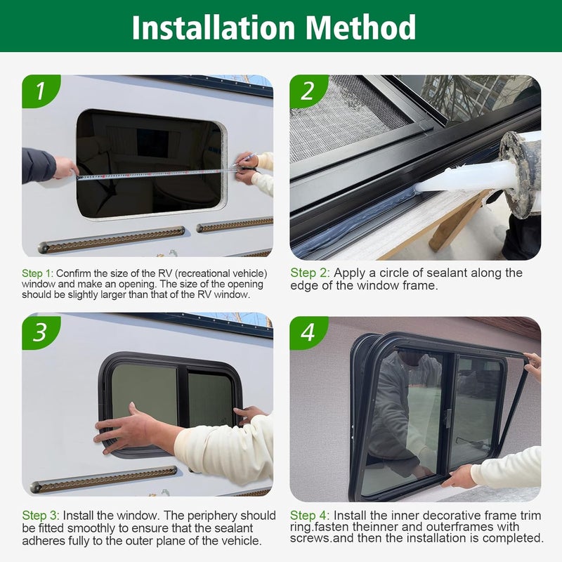 Dulepax Vertical RV Window, 18" W x 15" H Tinted Slide Trailer Window, Tempered Glass Camper Window Replacement with Net Screen and Trim Ring, DOT Approved - Image 4